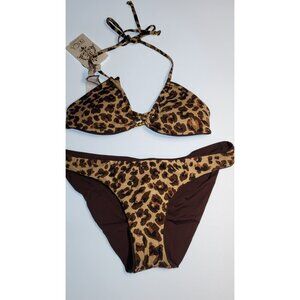 Becca by Rebecca Virtue Triangle Top Bikini Set Reversible Leopard Size Medium